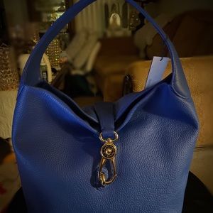 Dooney & Bourke Pebble Leather Logo Lock Shoulder Bag. New with Tags! Rich Blue!